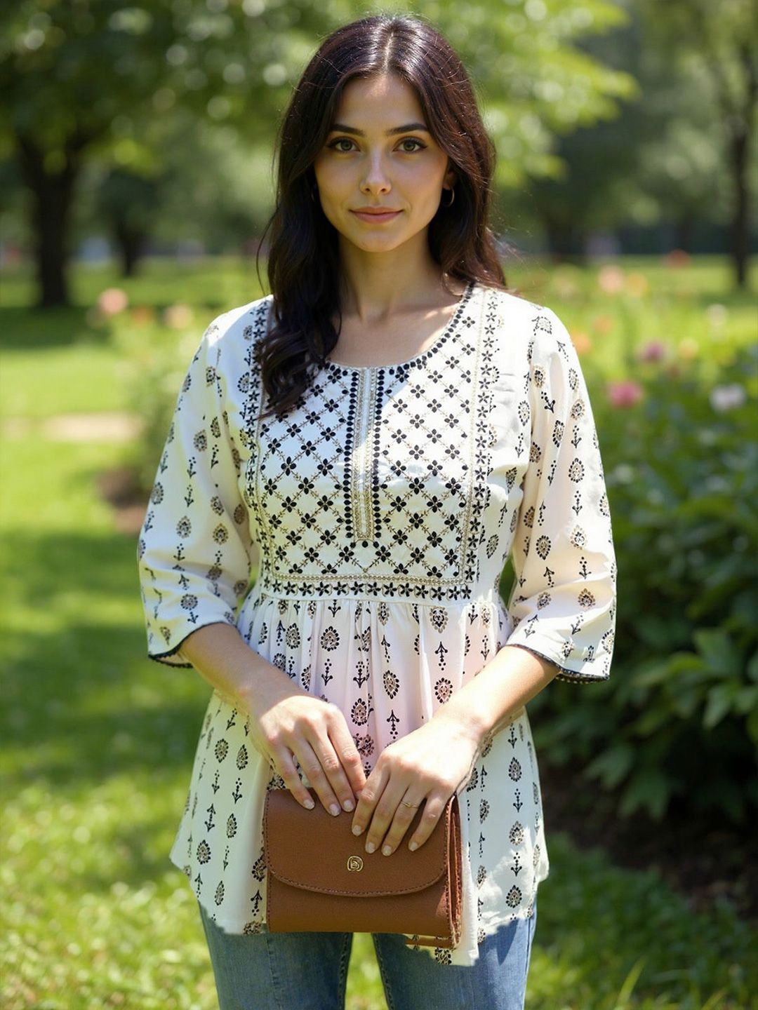 Rangita Women Floral Printed Thread Work Straight Kurti