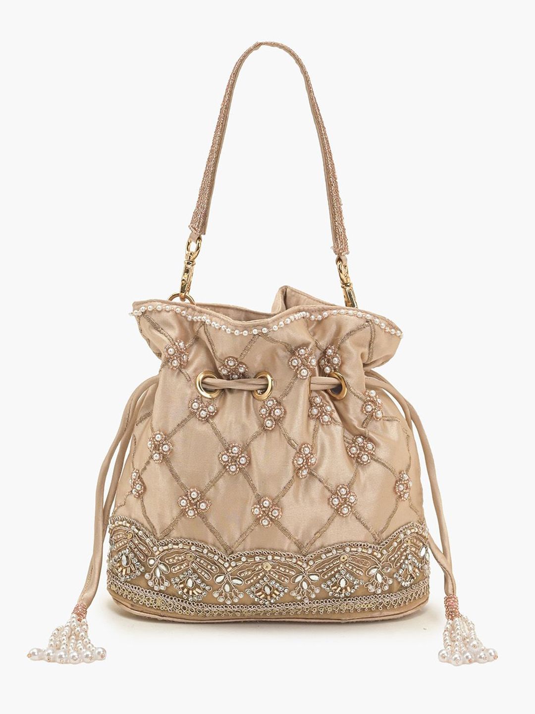 BohoGirl Embellished Tasselled Wrist Loop potli