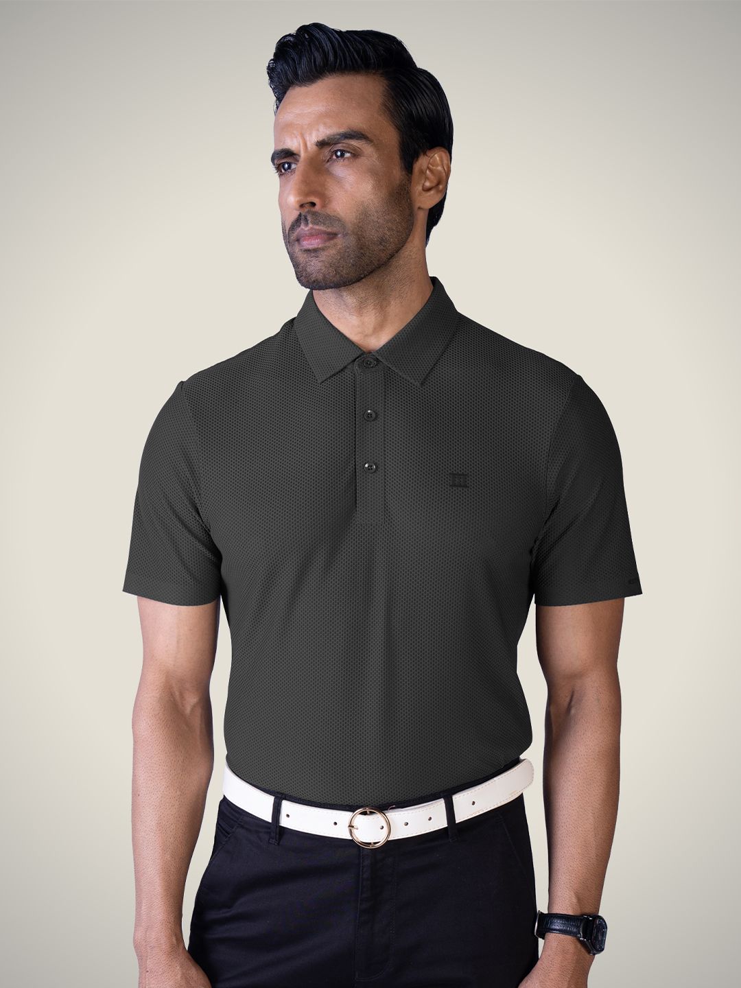 Hektor Open Button Bubble Jacquard Bonded Wrinkle Resistant & Moisture Wicking Polo Tshirt
