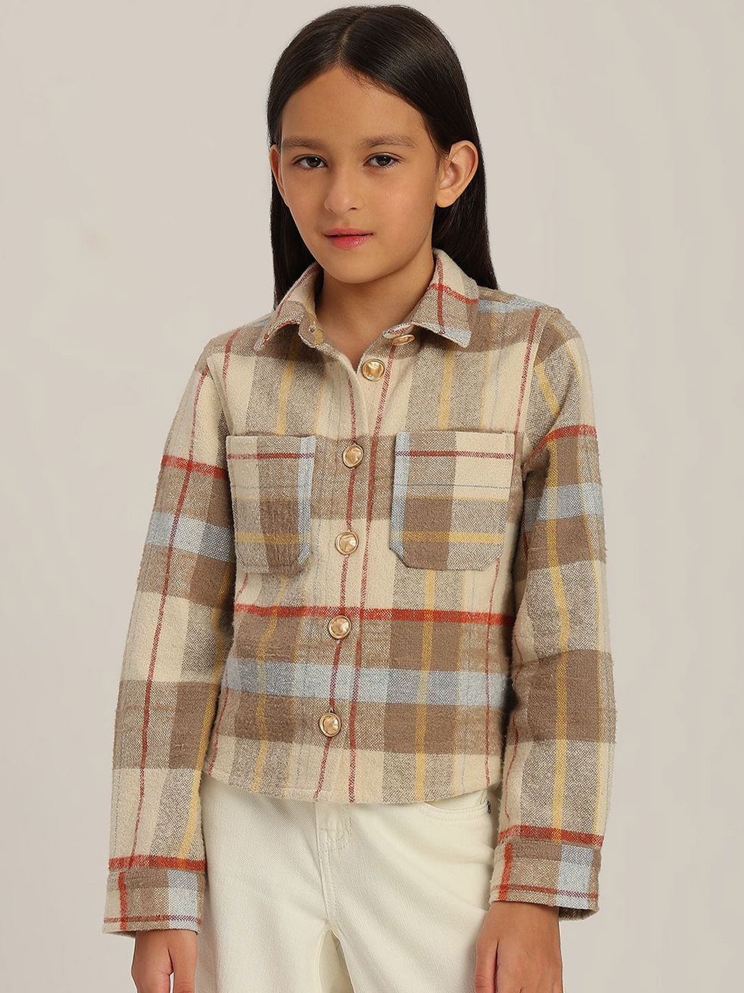 Vero Moda Girls Tartan Checked Spread Collar Pure Cotton Shirt