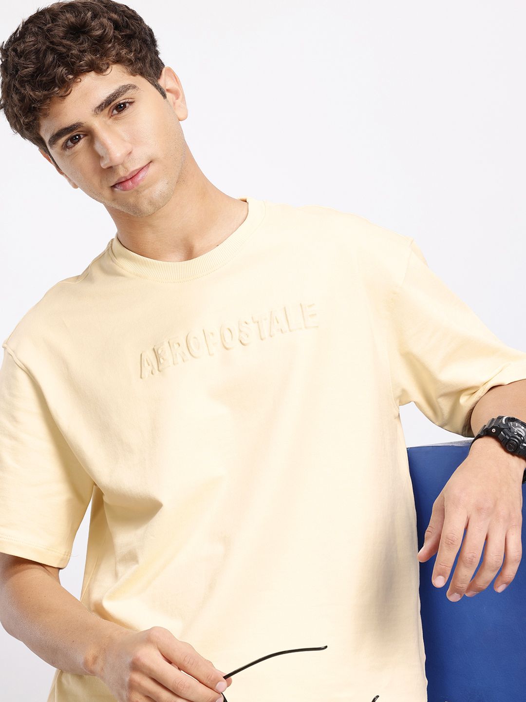 Aeropostale Brand Logo Embossed Drop-Shoulder Sleeves Pure Cotton Oversized T-shirt