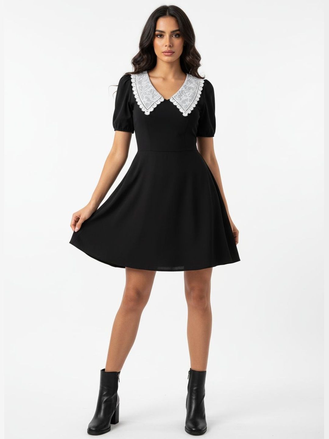 DressBerry X fwd Above the Keyboard Collar Puff Sleeve Fit & Flare Dress