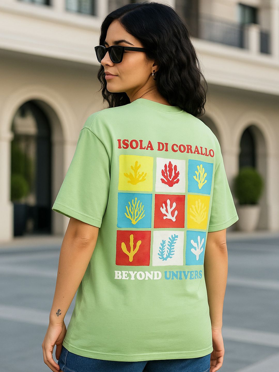 MORSE CODE Printed Pure Cotton Round Neck Oversized T-shirt