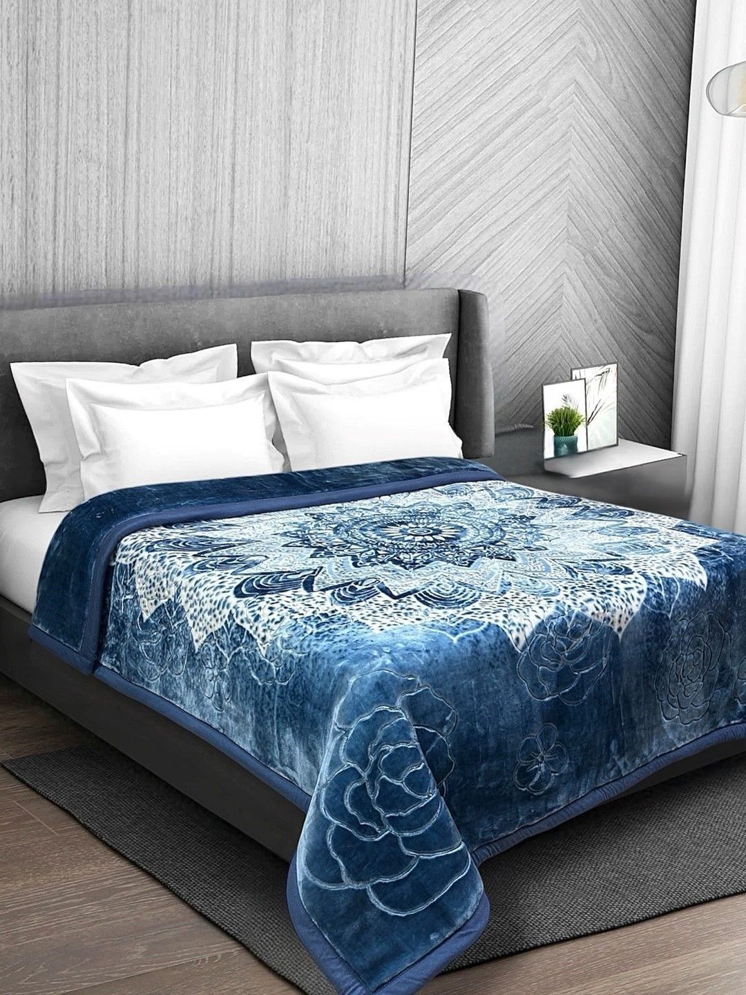 Buy Signature Blue Extra Soft Double Layered Blanket For Heavy Winters (1100 GSM) -  - Home for Unisex