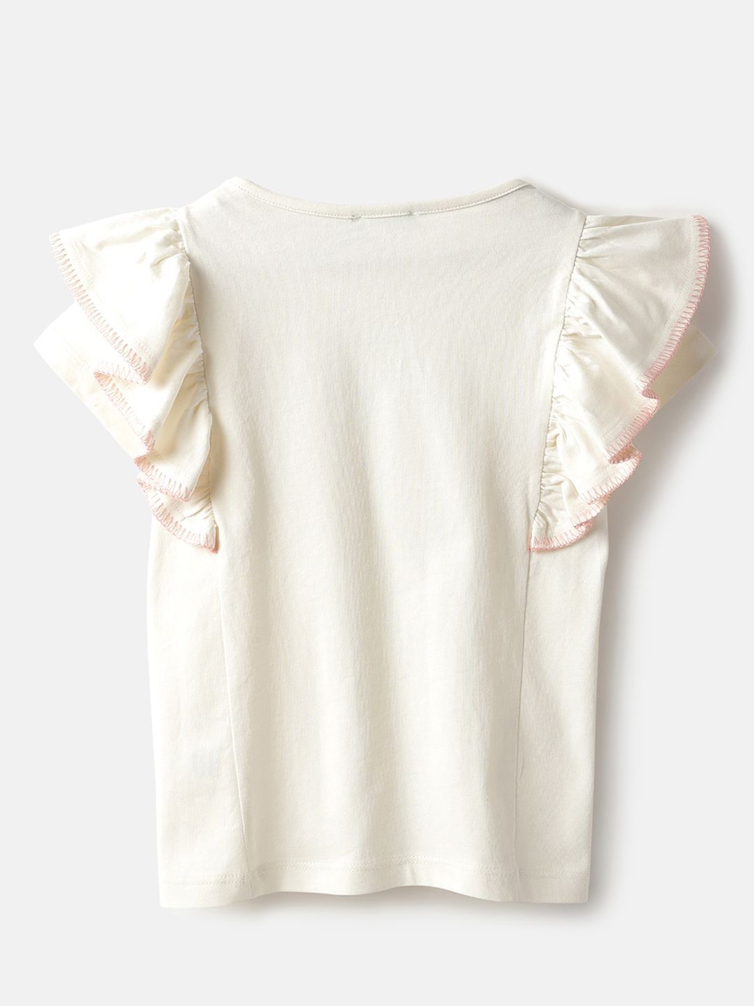 Girls Round Neck Flutter Sleeves T-shirt 2