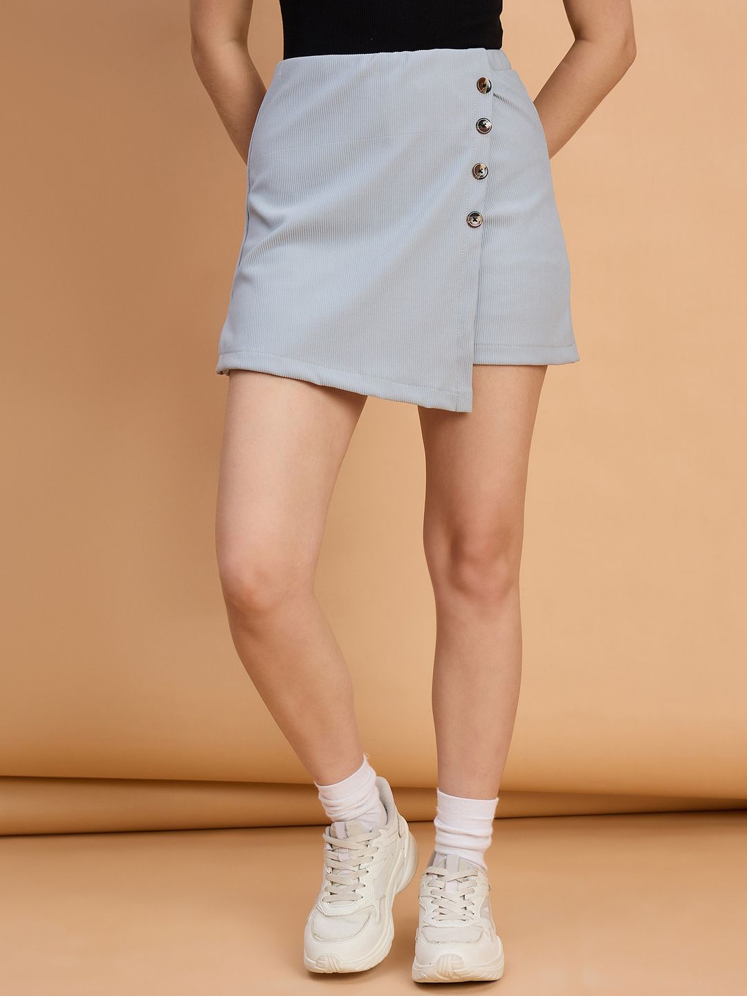 QIOA Grey Solid Above Knee Skort