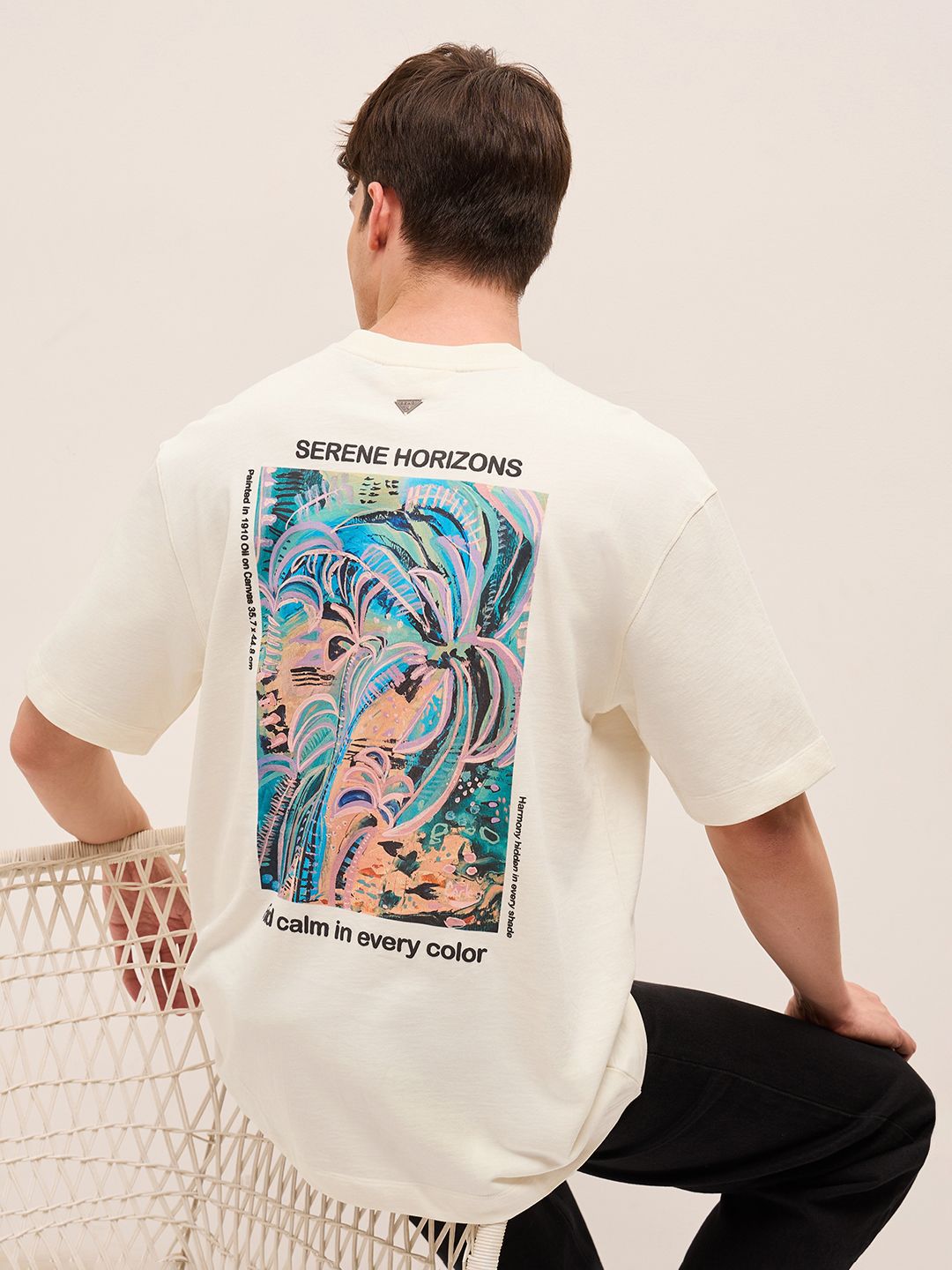 THE BEAR HOUSE Men Graphic Printed Round Neck Pure Cotton Oversized T-shirt