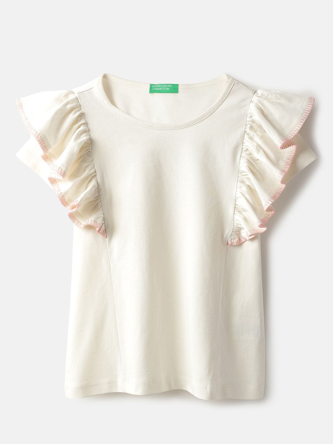 Girls Round Neck Flutter Sleeves T-shirt