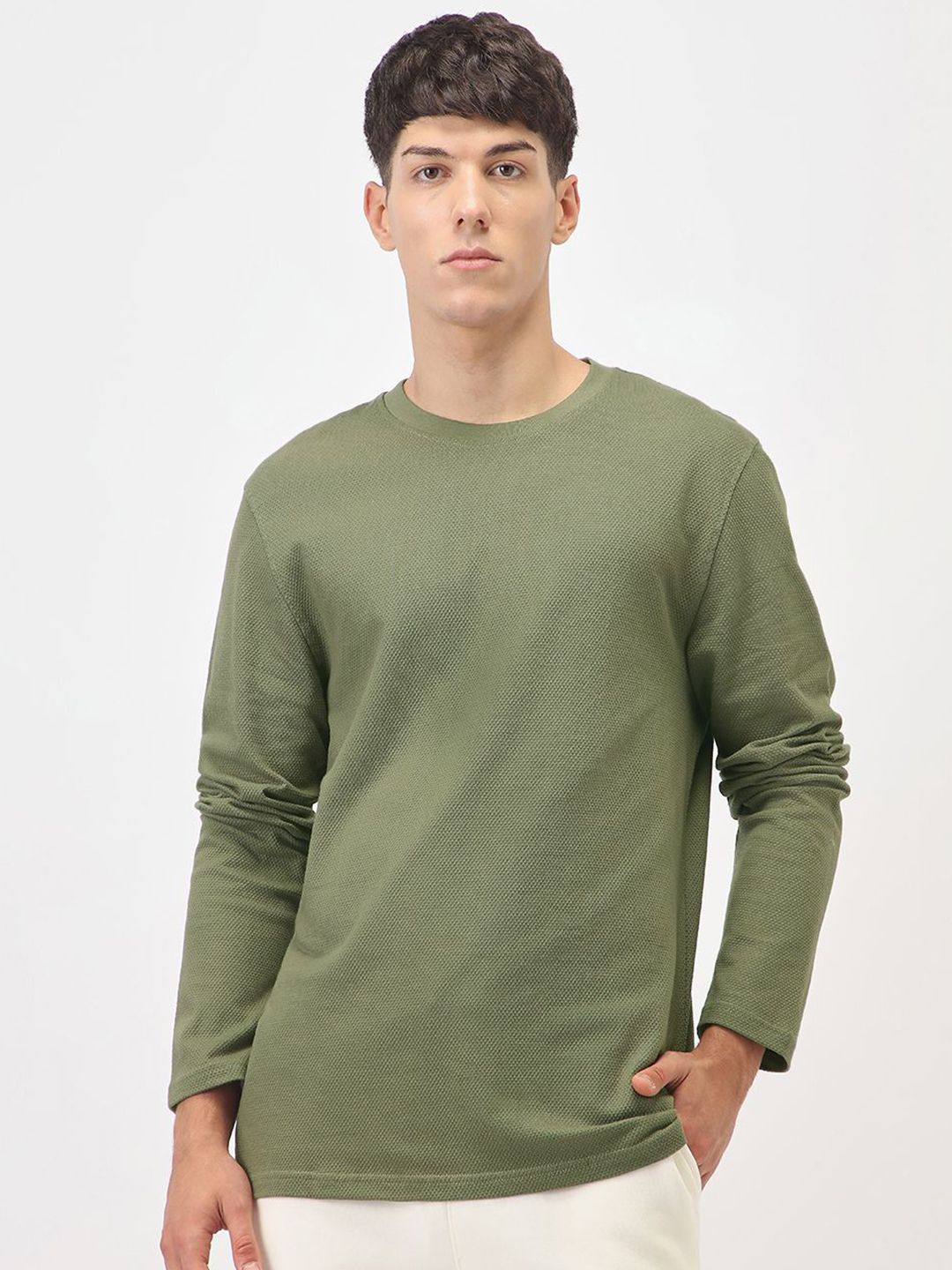 NOBERO Popcorn Textured Long Sleeves Pure Cotton T-Shirt