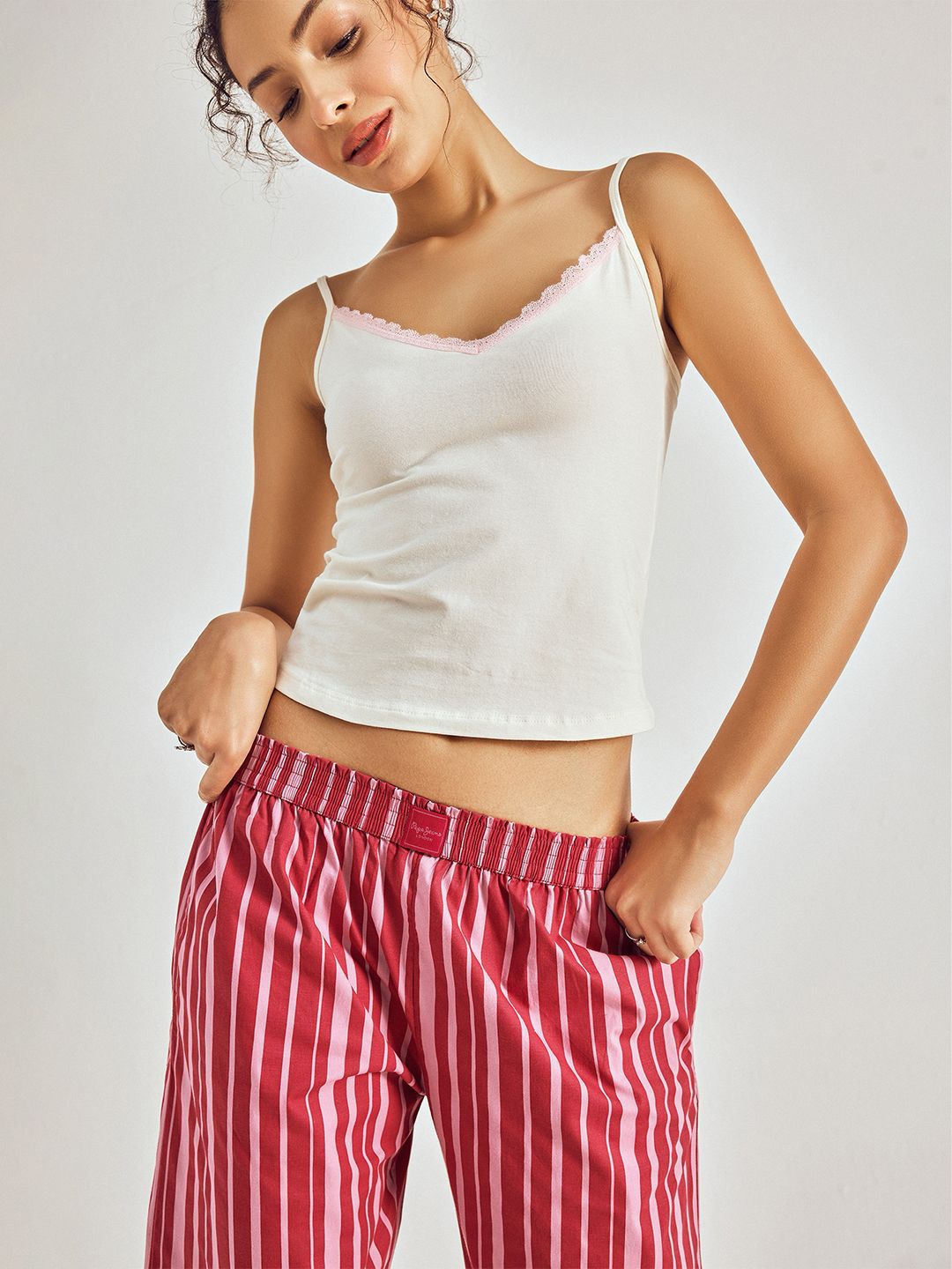 Women Striped Mid Rise Cotton Lounge Pant 6