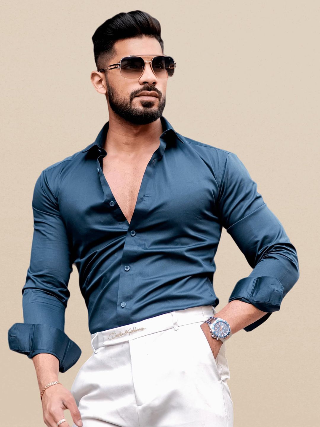 INDOPRIMO Men Solid Spread Collar Satin Casual Shirt