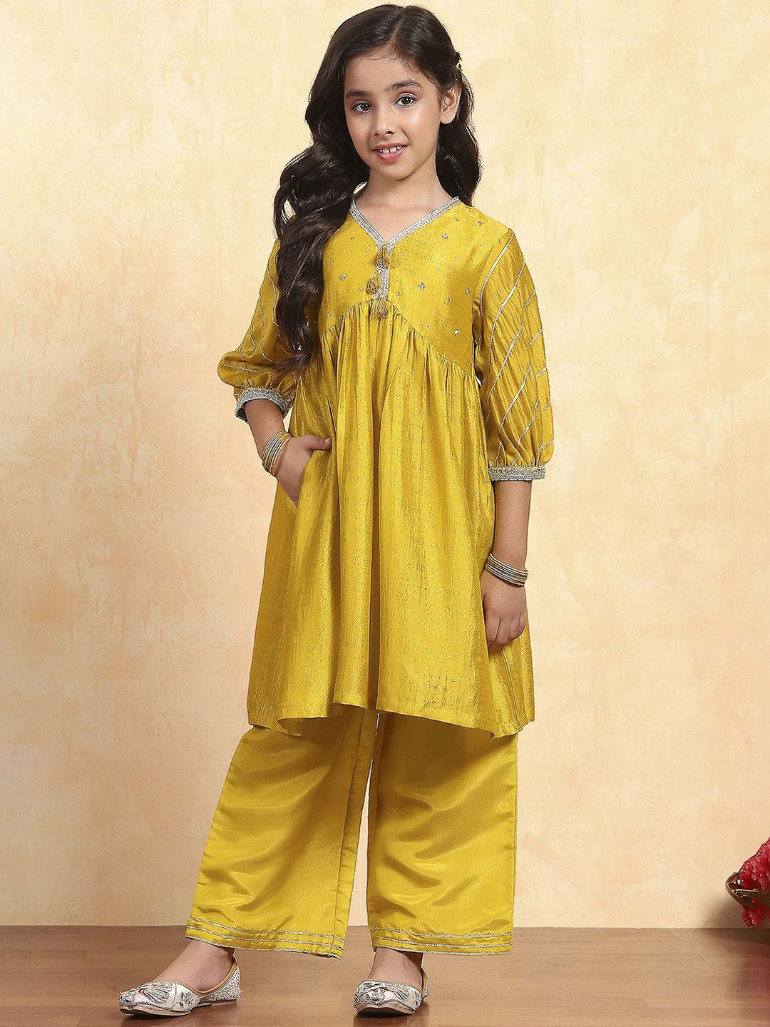 Biba Girls Gotta Patti Embellished Kurta & Palazzos Set