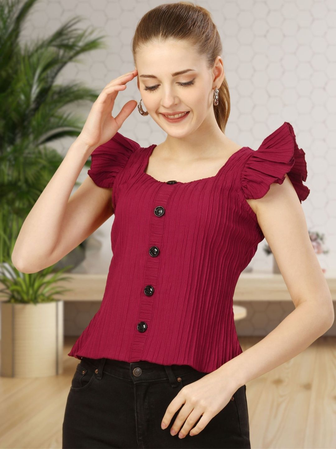 YANAMORA Flutter Sleeves Ruffles Top