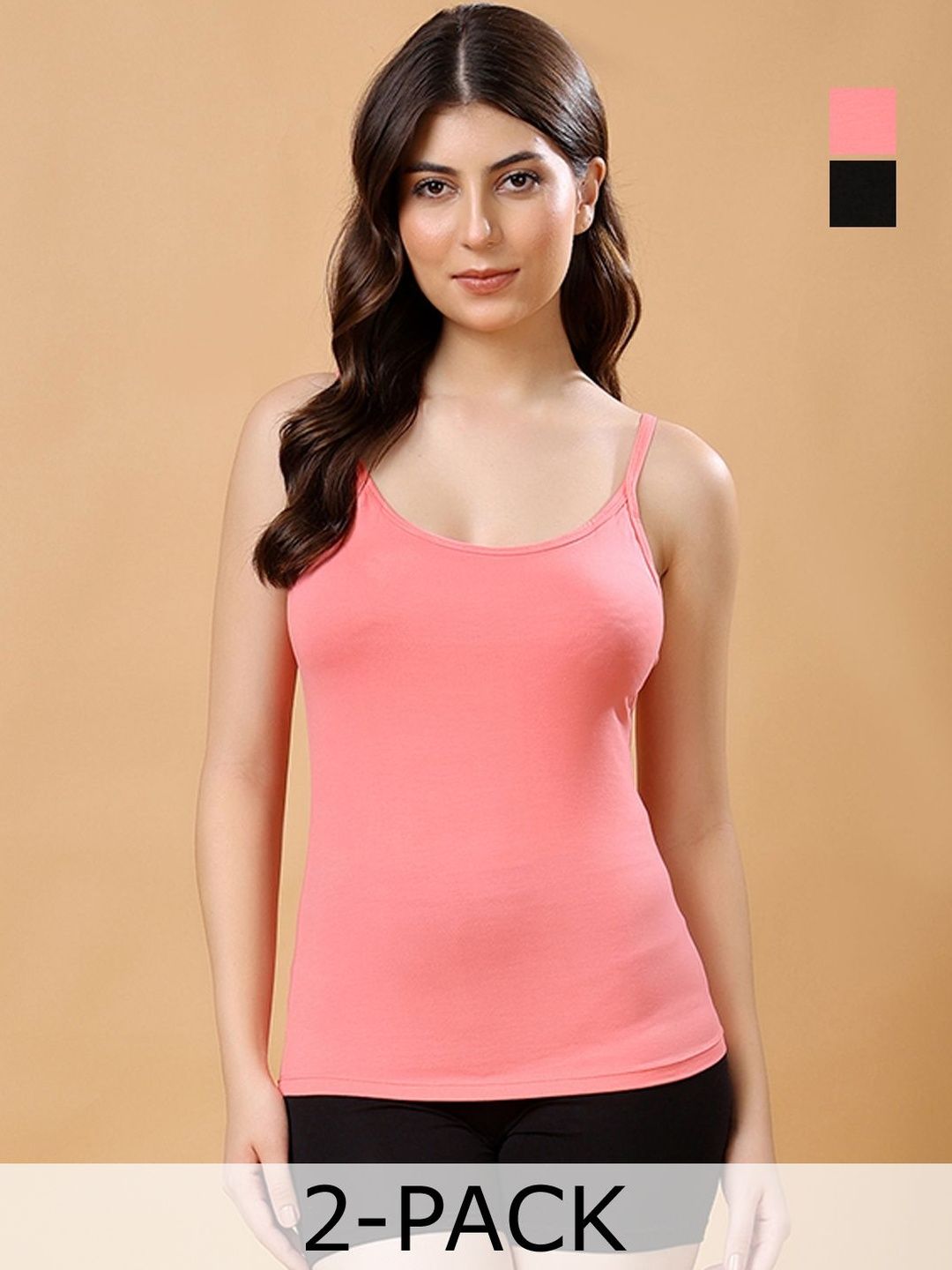 Floret Women Pack of 2 Solid Modal Super Stretch Adjustable Straps Camisole