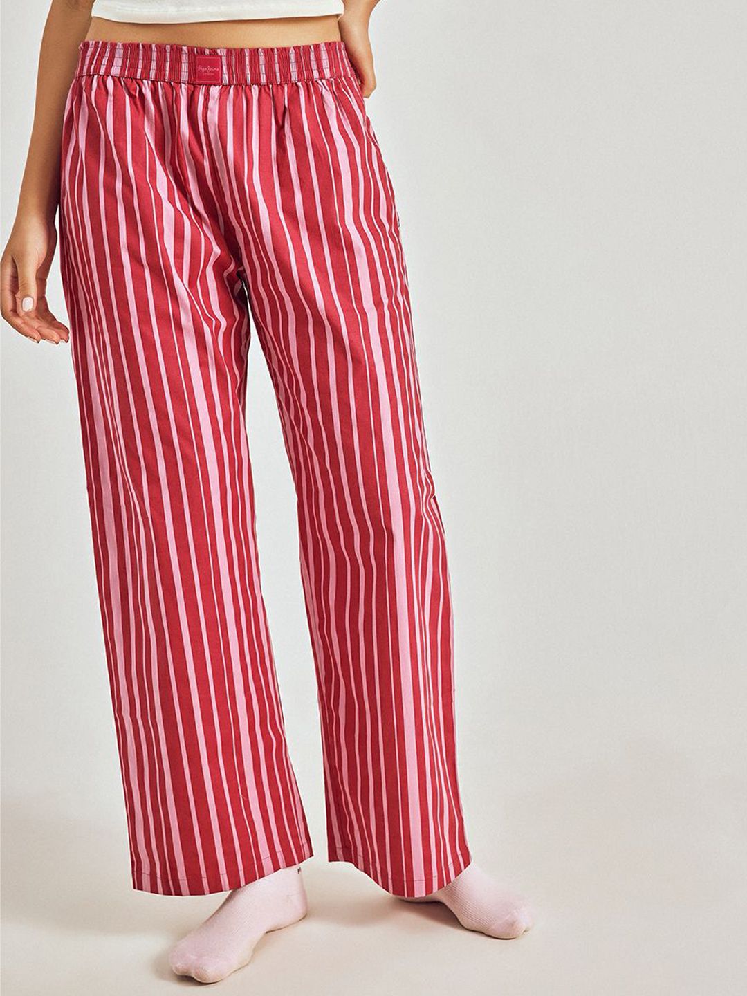 Women Striped Mid Rise Cotton Lounge Pant