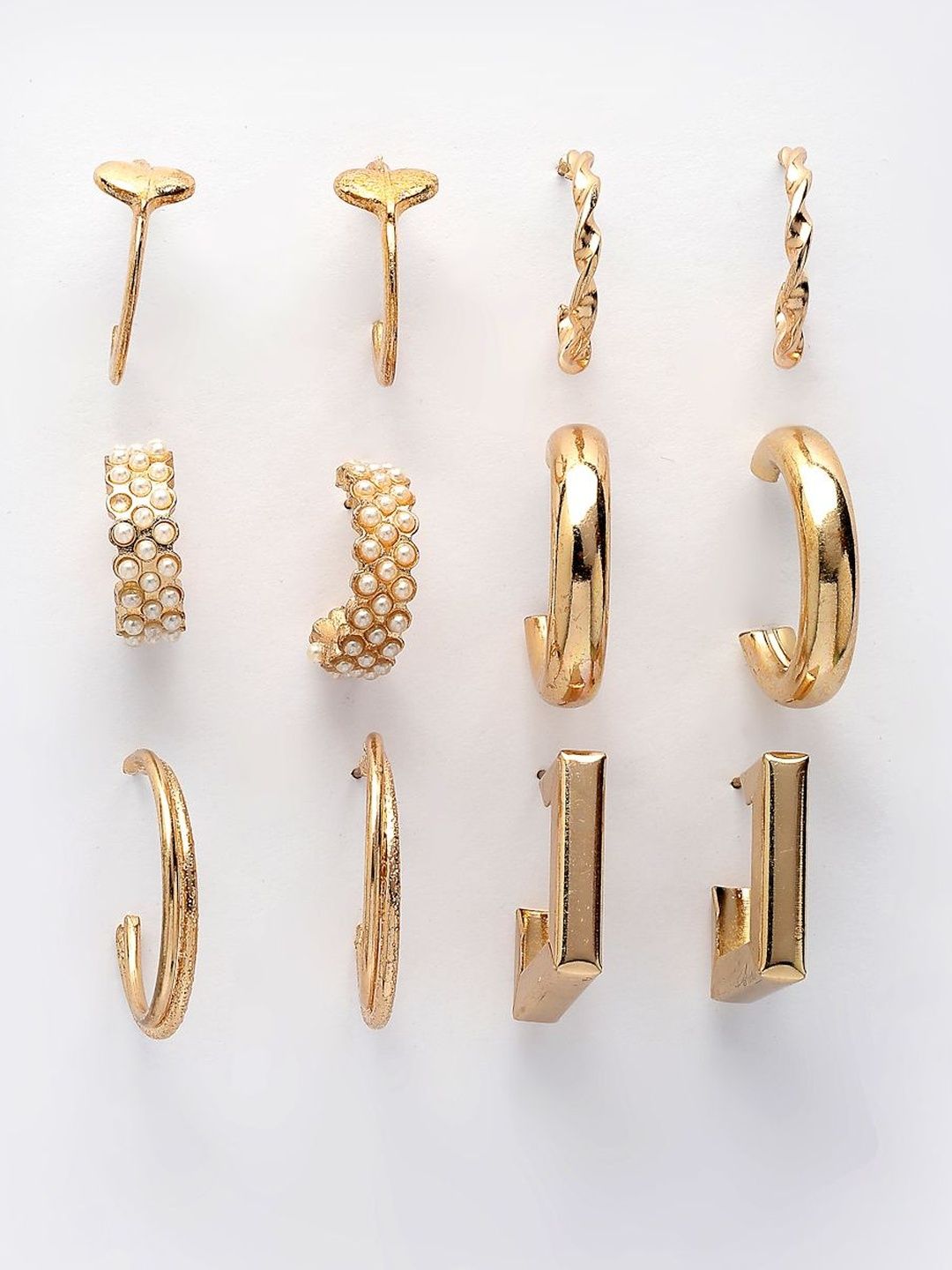 Scintillare By Sukkhi Set Of 6 Gold Plated Artificial Beaded Circular Half Hoop Earrings