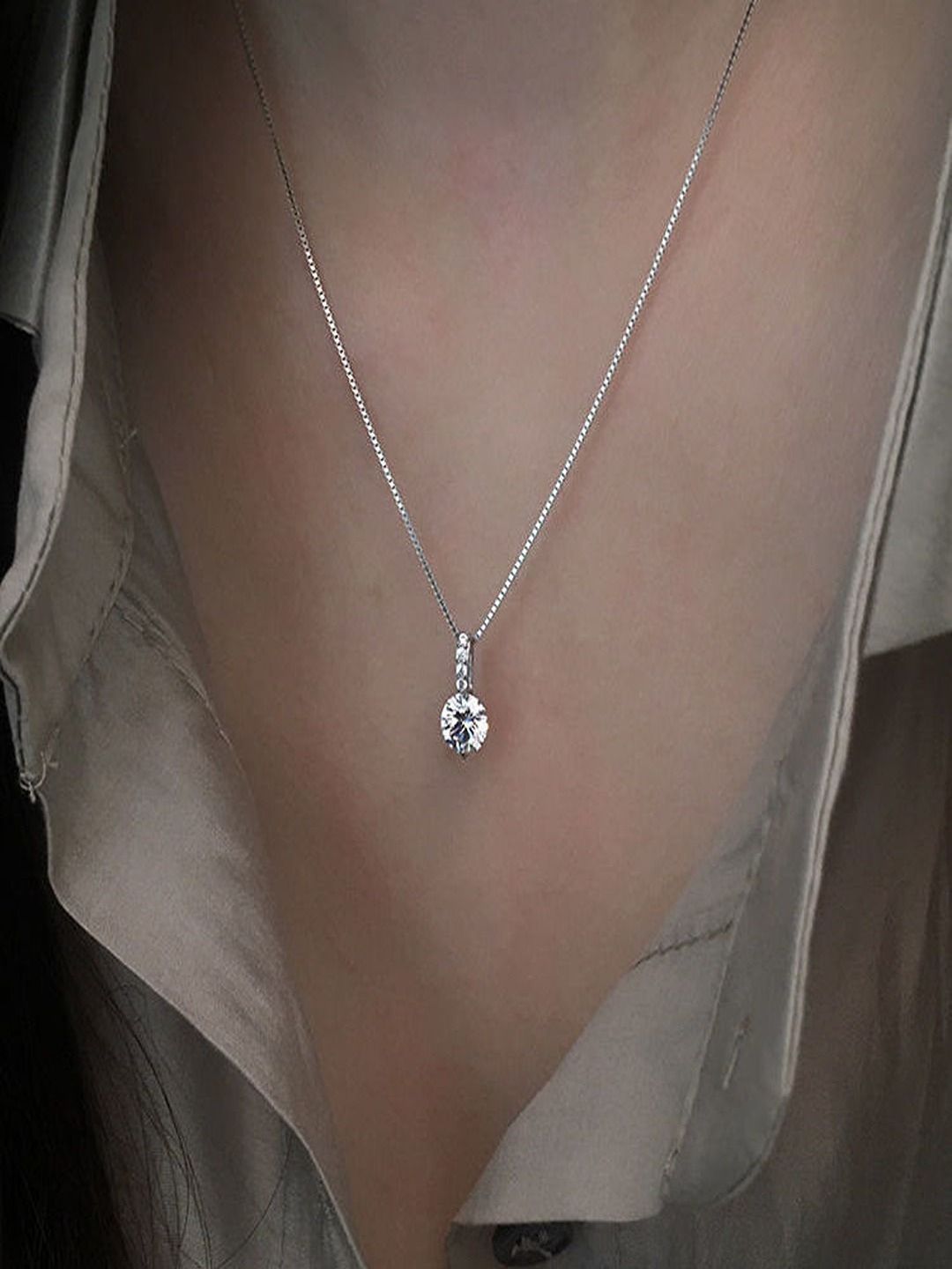 Jewelgenics Silver-Plated American Diamond Studded Pendants with Chains