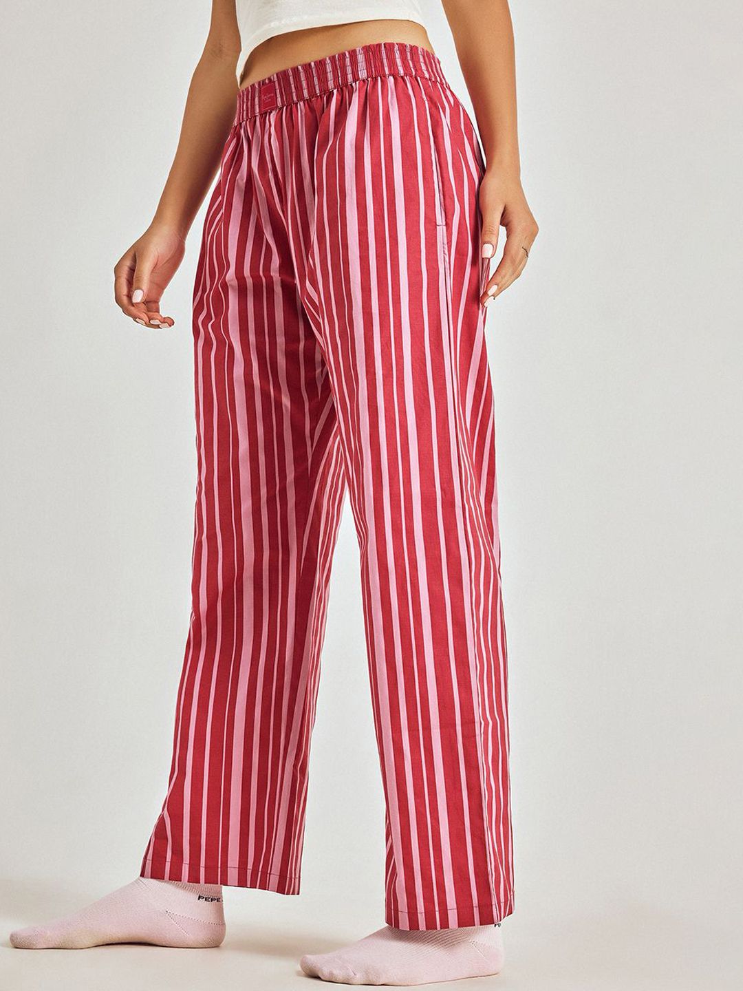 Women Striped Mid Rise Cotton Lounge Pant 4