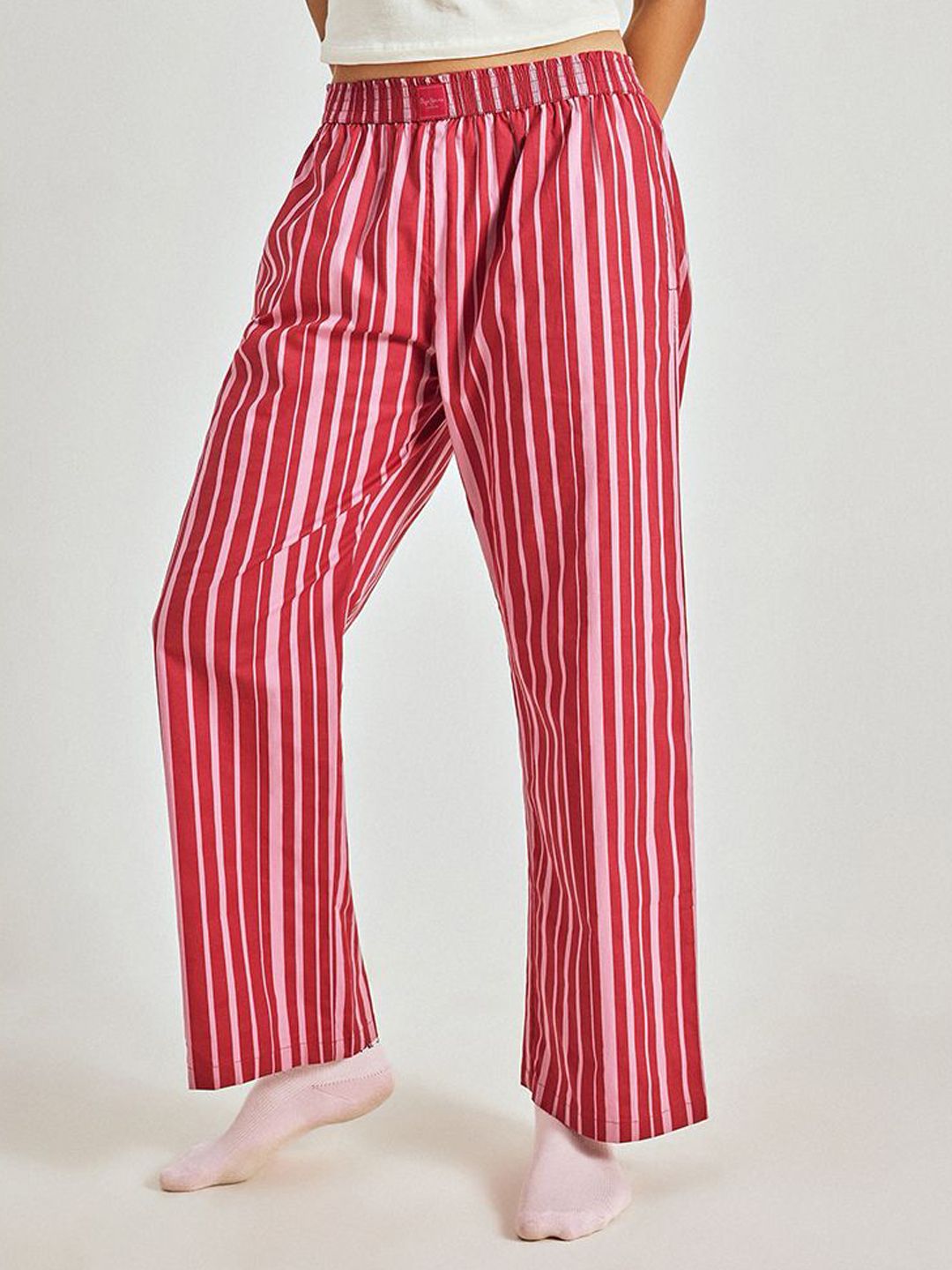 Women Striped Mid Rise Cotton Lounge Pant 2