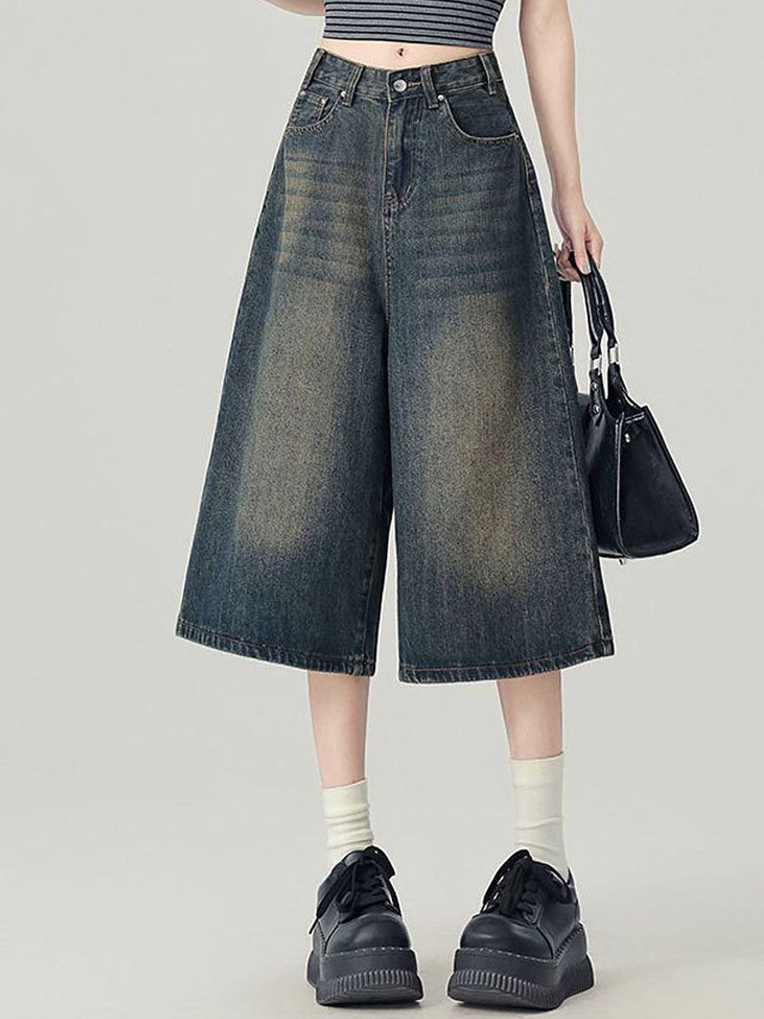 LULU & SKY Women Washed High-Rise Denim Shorts Technology
