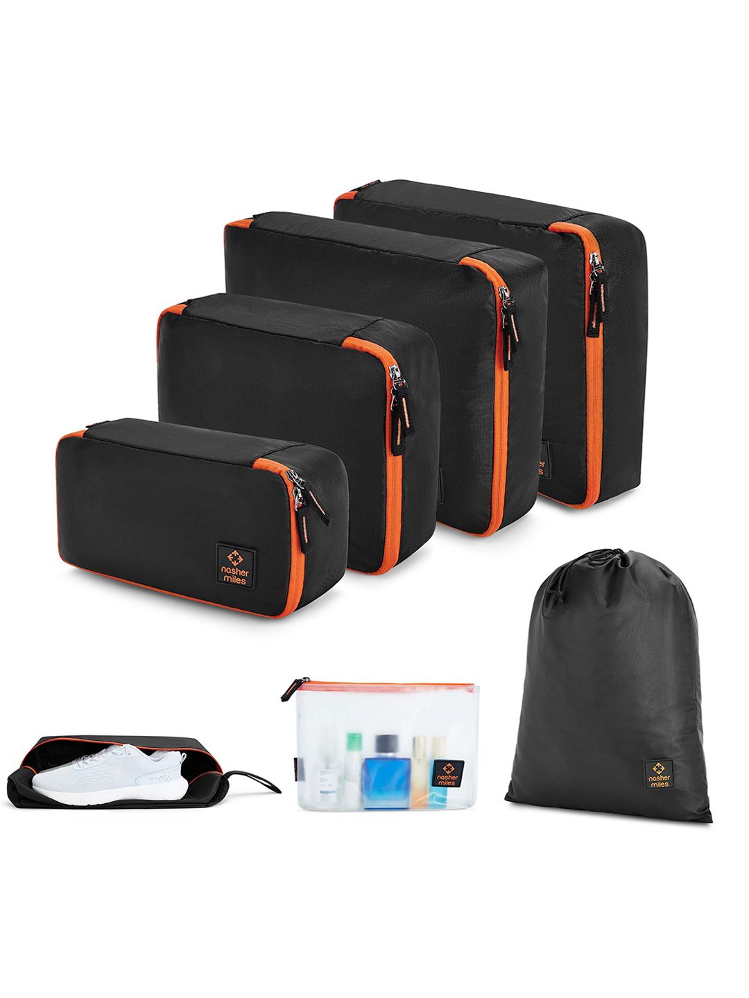 Nasher Miles Black Packing Cube Set of 7 Luggage Travel Organizer