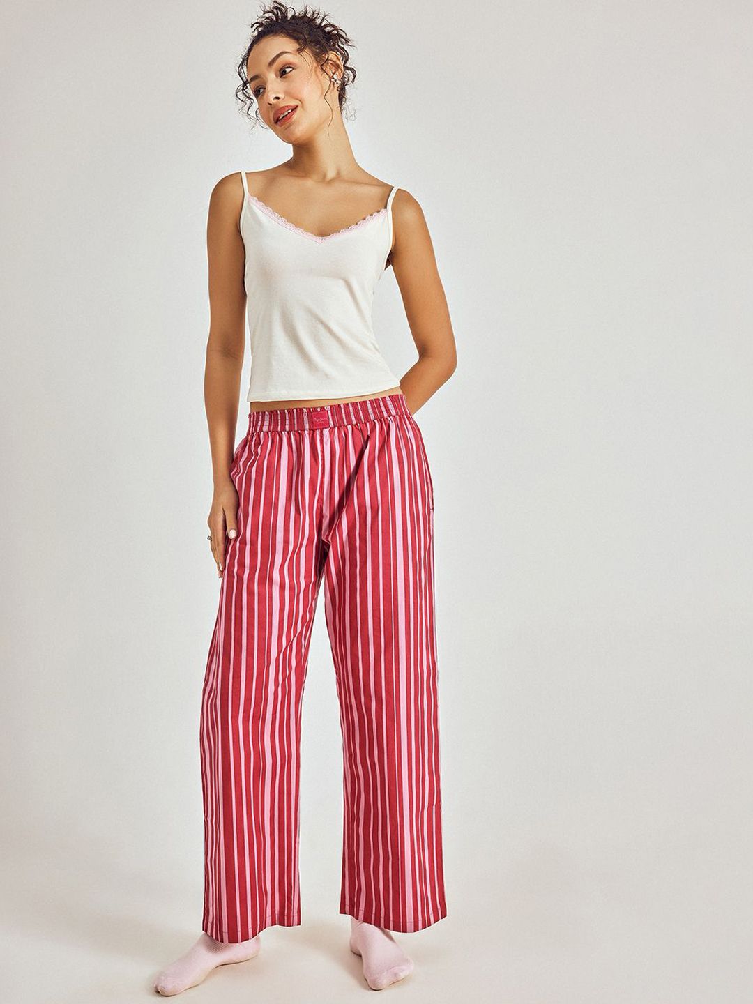 Women Striped Mid Rise Cotton Lounge Pant 5