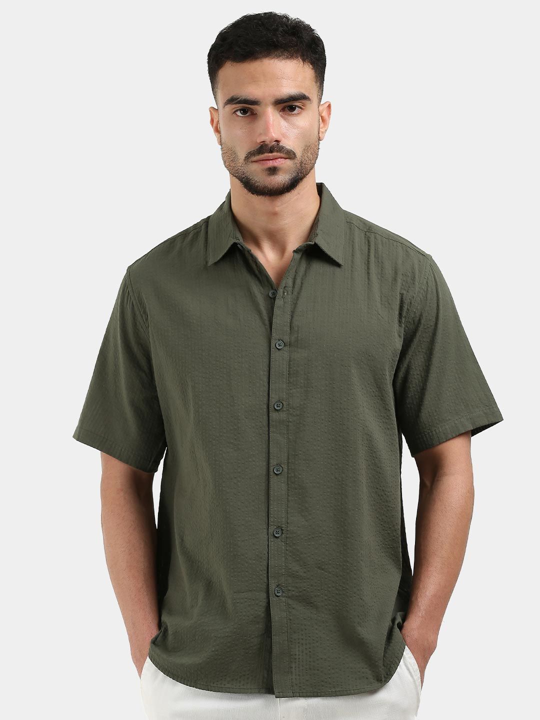 StitchX Men's Half Sleeve Textured Seersucker Resort Shirt