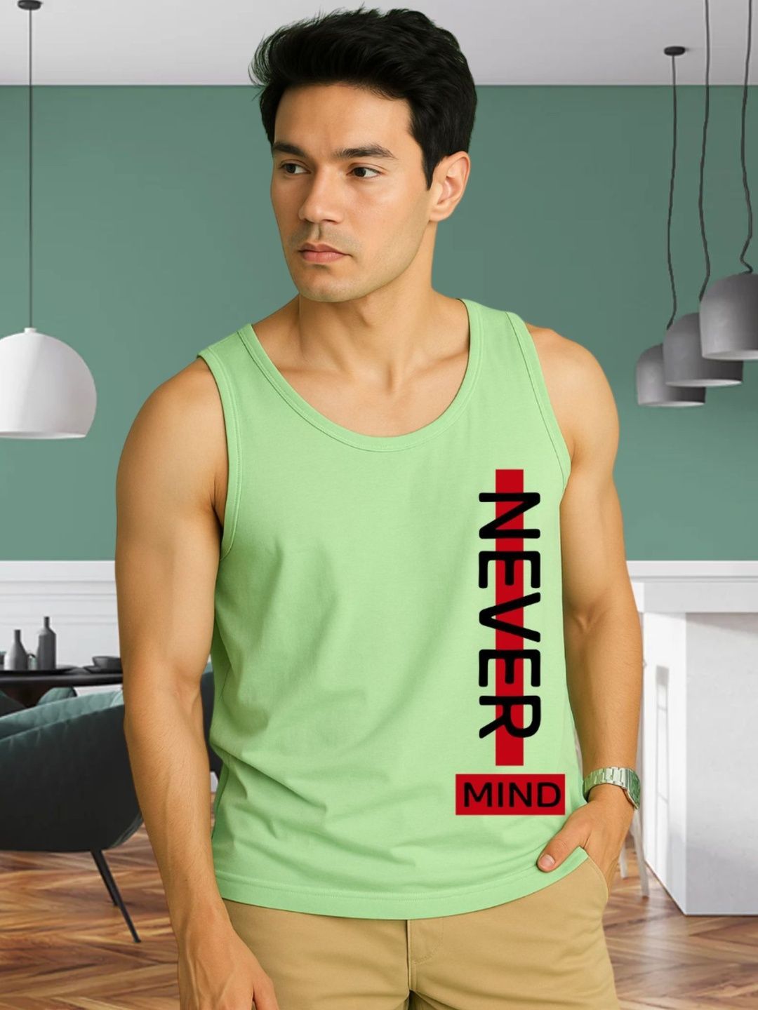 SZN Men Green Printed Sleeveless Innerwear Vest