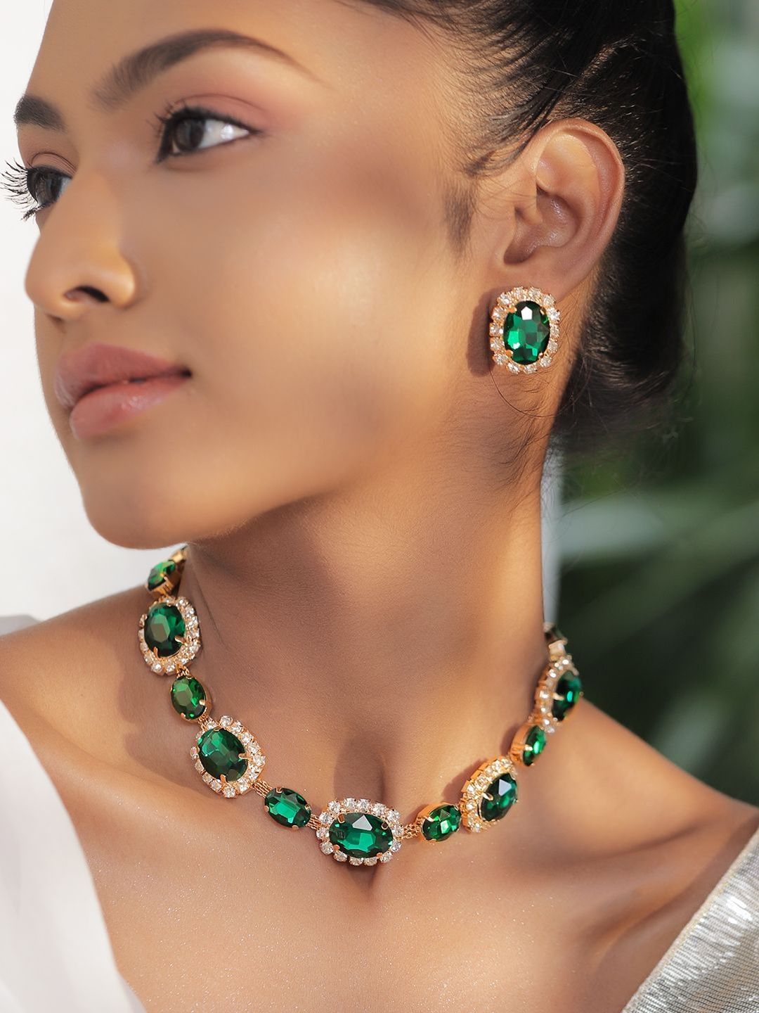 Rubans 18K Gold-Plated Emerald Green Crystal & Cubic Zirconia Statement Necklace Set