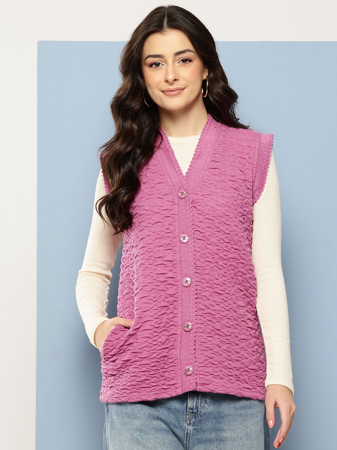 Aarika Women V-Neck Textured Cardigan