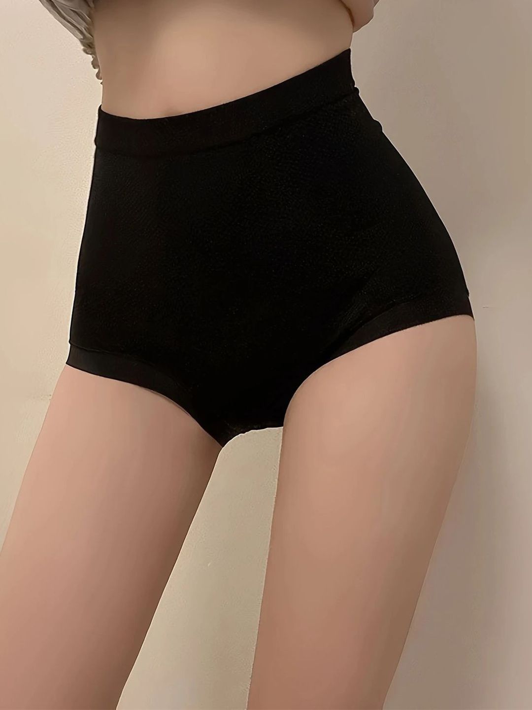 JETVELI Women Black Cotton Seamless High Waist Tummy Tucker Body Shapewear Panty