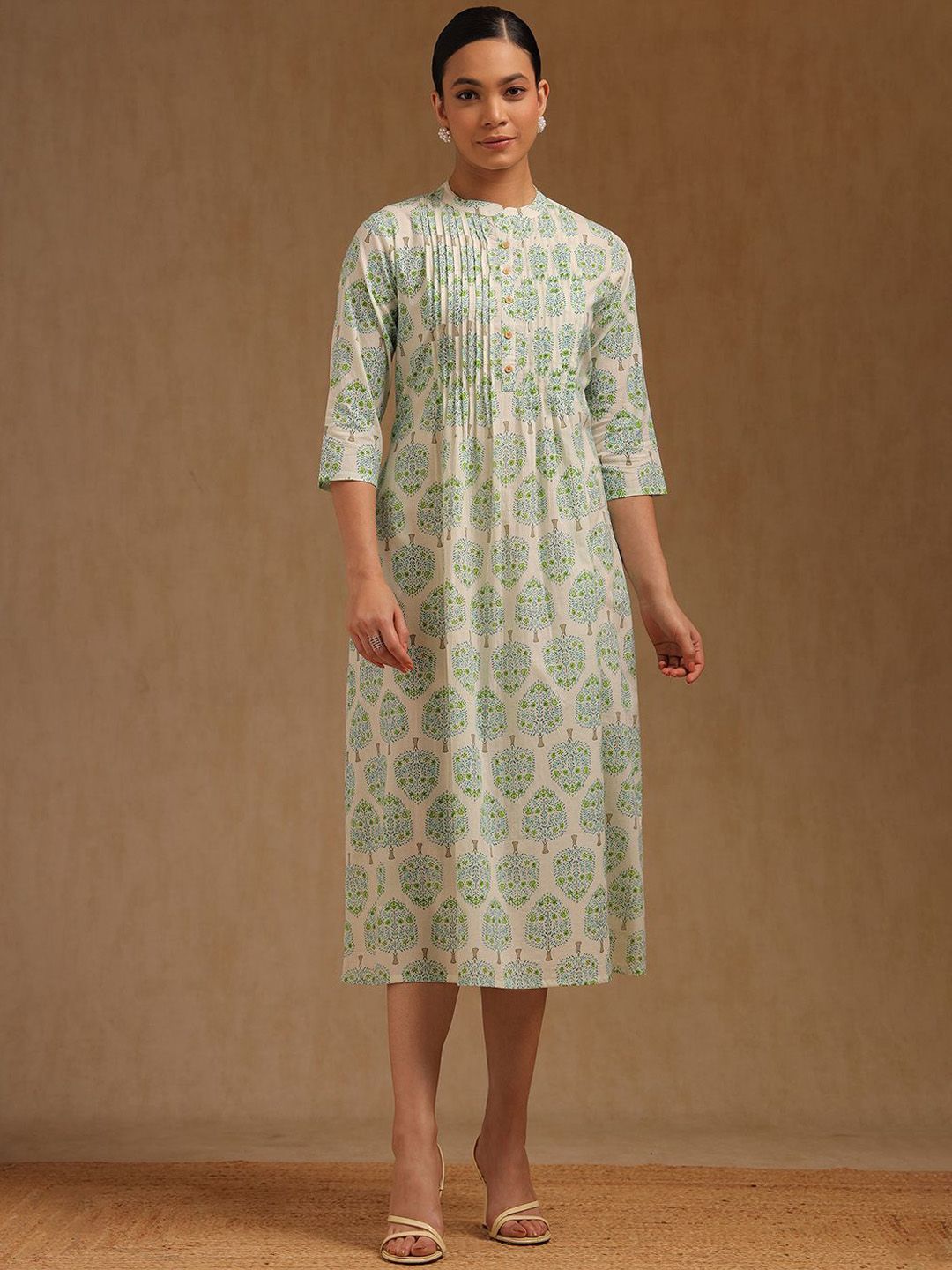 Soch Women Cotton Floral Printed A-Line Midi Ethnic Dress
