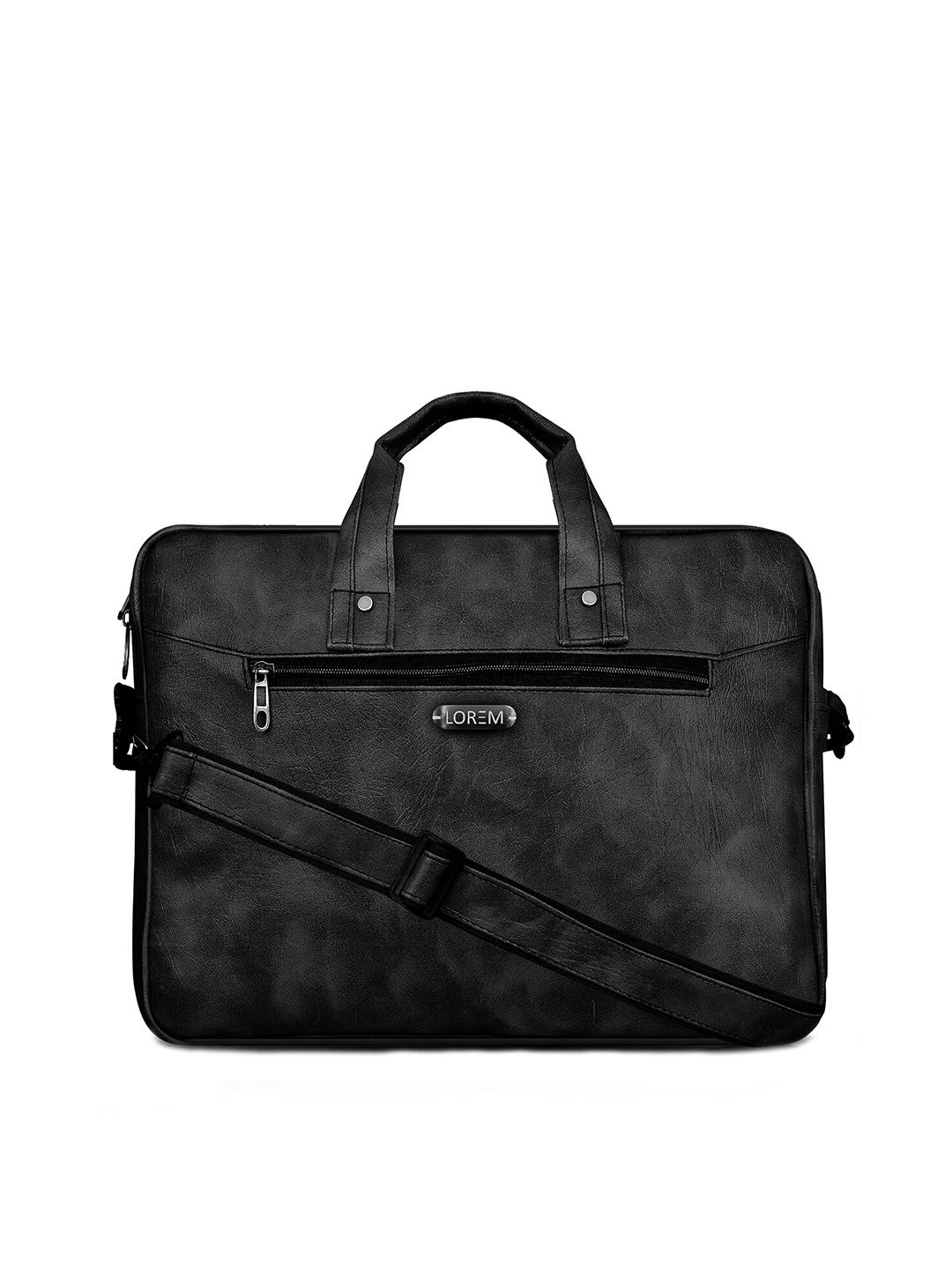 LOREM Unisex Black Textured Laptop Bag