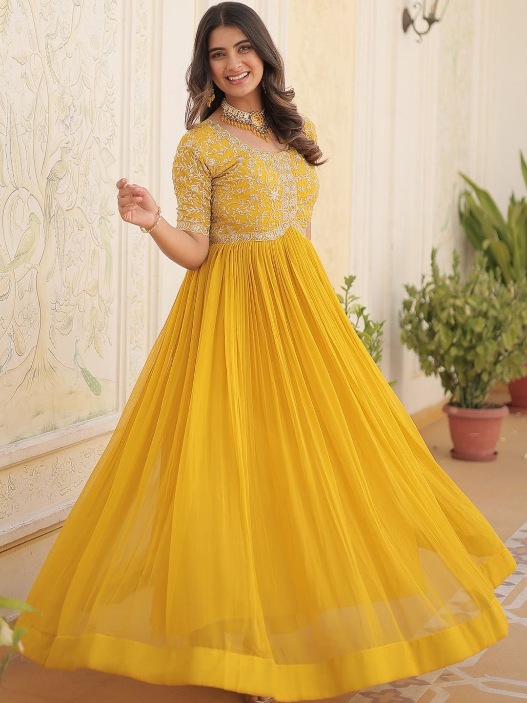 Buy KALINI Embroidered Round Neck Fit & Flare Knee Length Dress -  - Apparel for Women