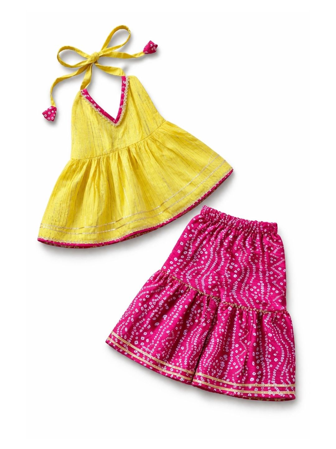 Infants Girls Pure Cotton Halter Neck Kurta & Sharara 2