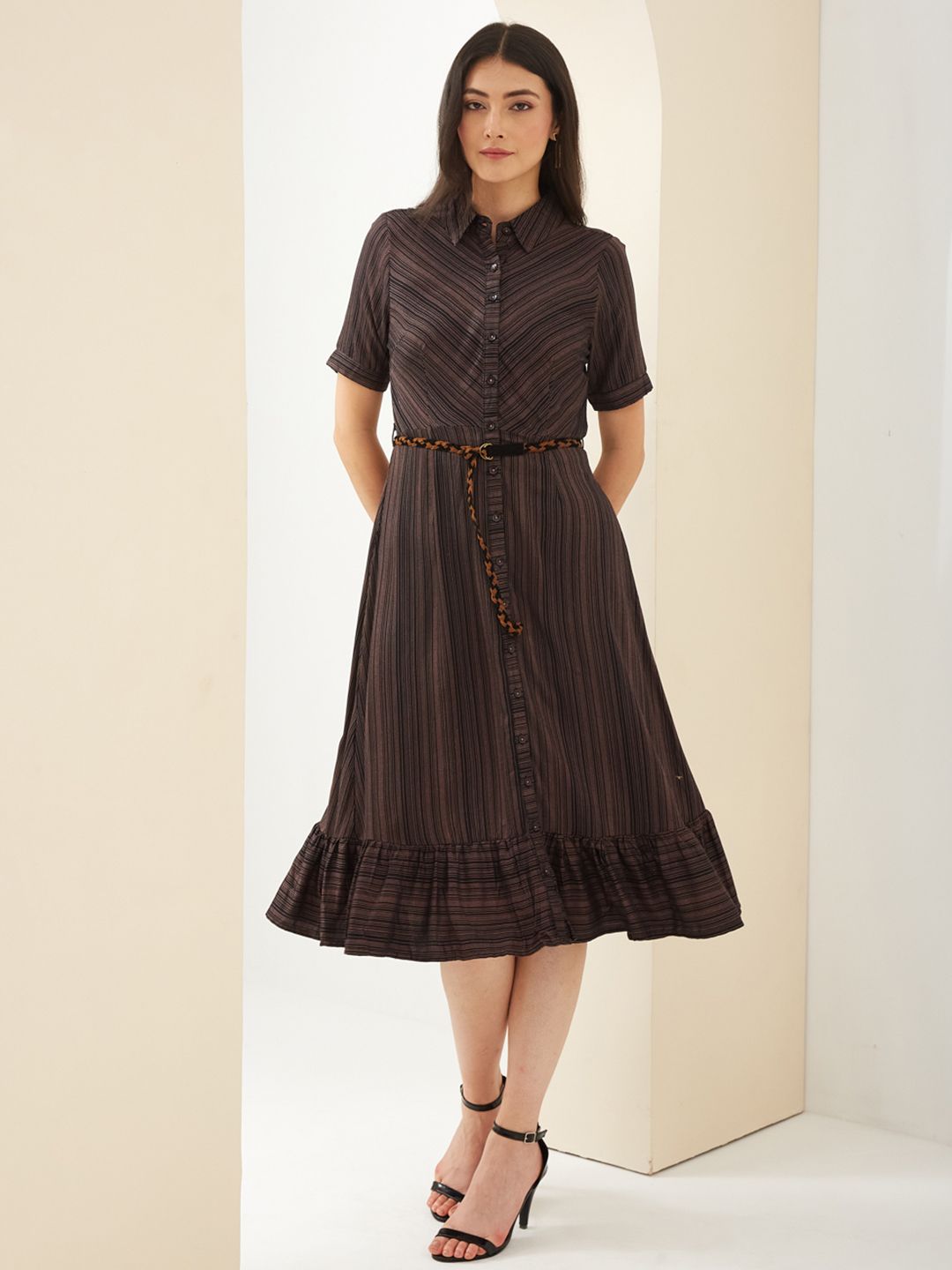 Latin Quarters Striped Shirt Midi Dress