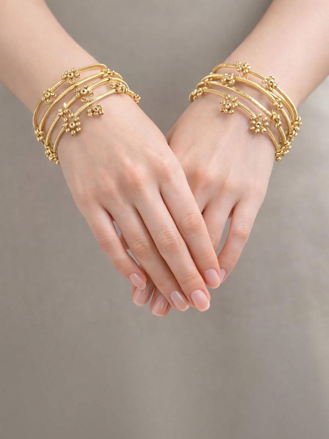 SAMC Set of 8 Gold-Plated Stone Studded & Beaded Bangles