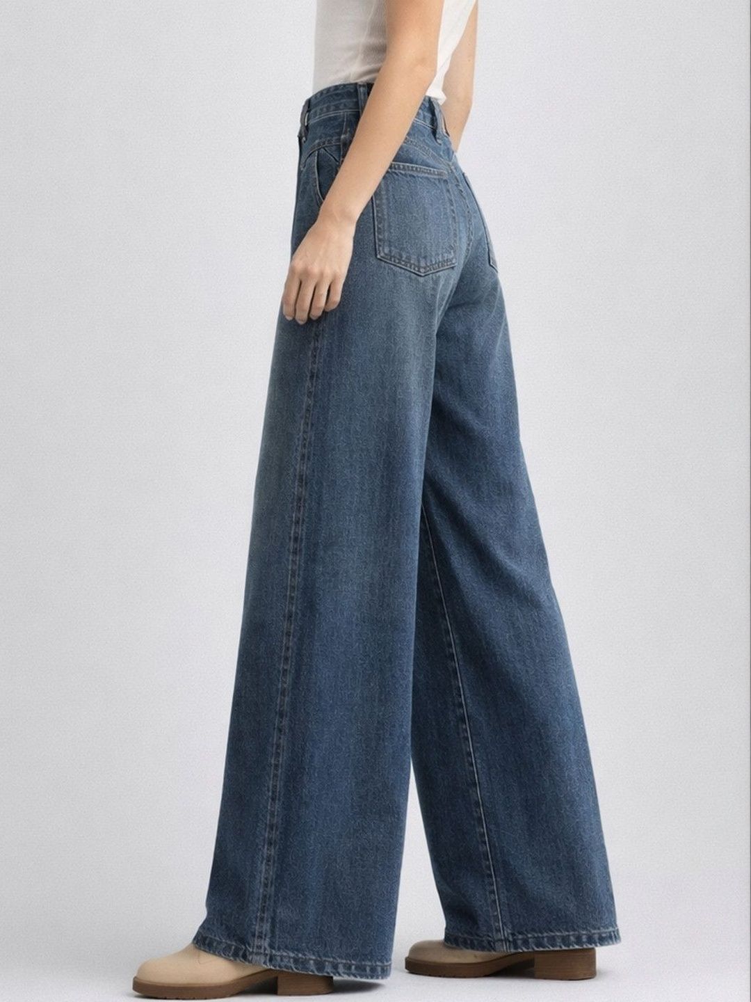 Women Cotton Mid-Rise Baggy Jeans 2