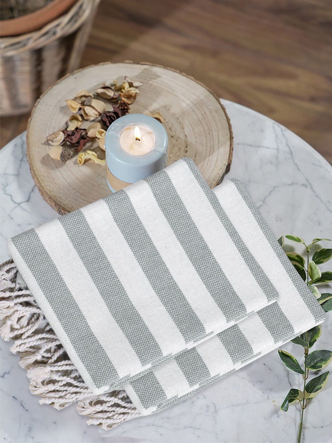 KLOTTHE Multicoloured & Grey 2 Striped Cotton 233 GSM Bath Towel