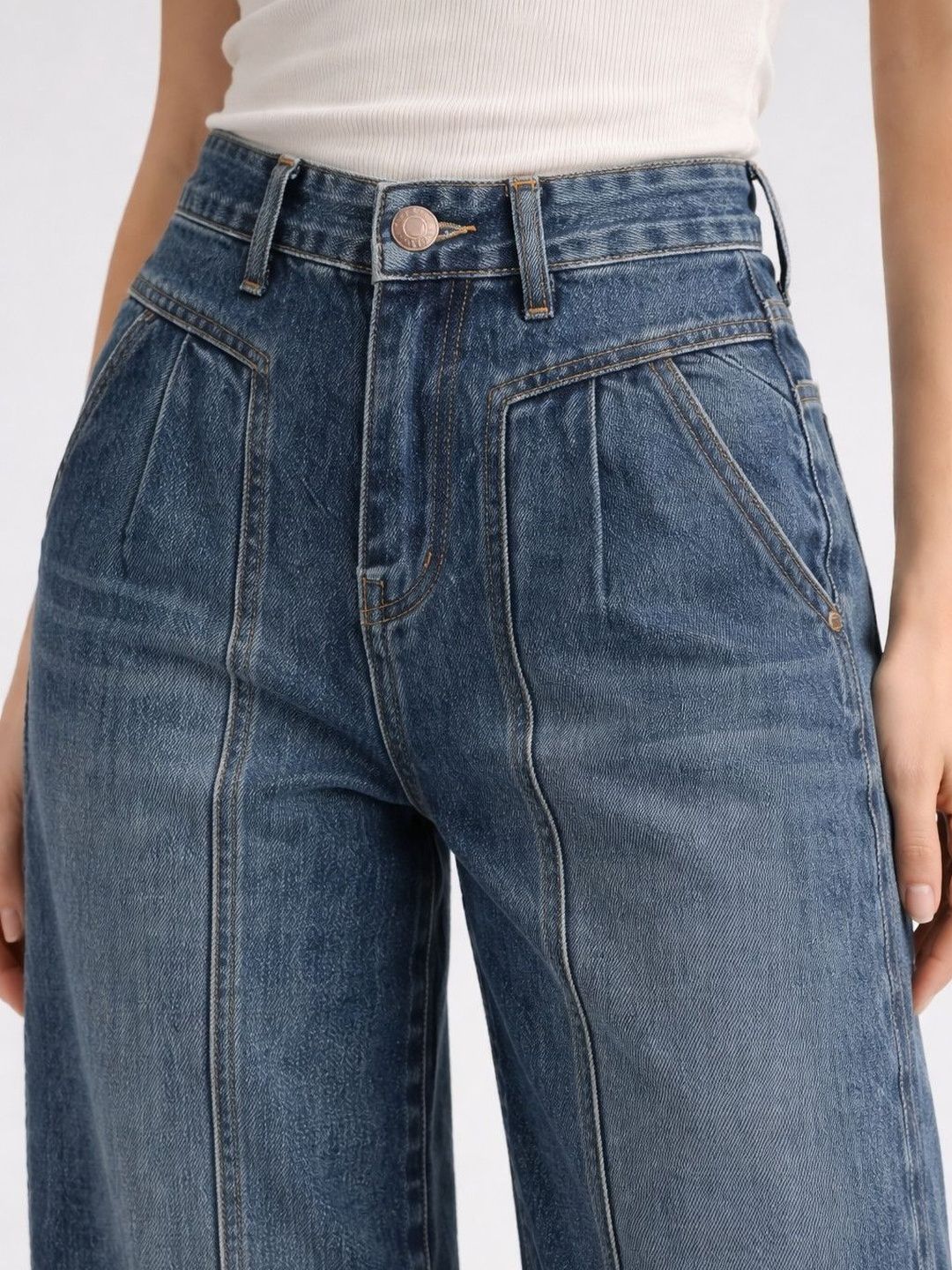 Women Cotton Mid-Rise Baggy Jeans 4