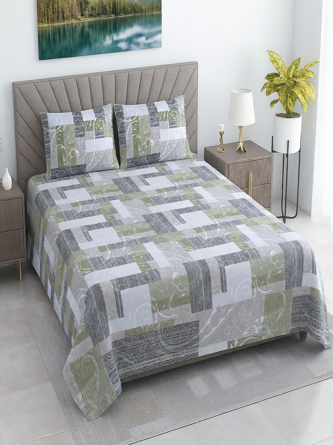 Threadwear Multicoloured 400 TC Bedsheet with 2 Pillow Covers