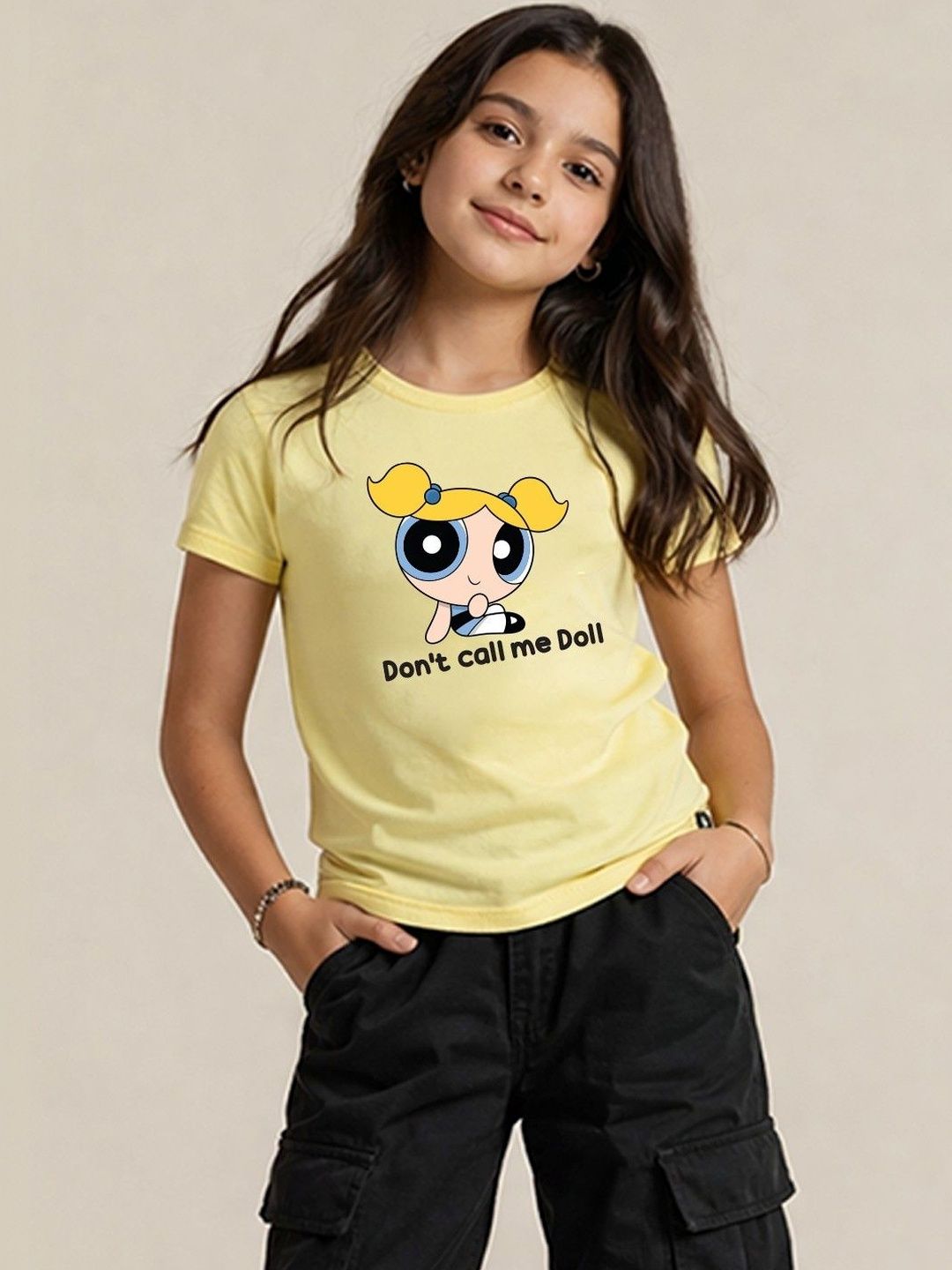 YK X Minute Mirth Girls PowerPuff Girls Printed Cotton T-Shirt