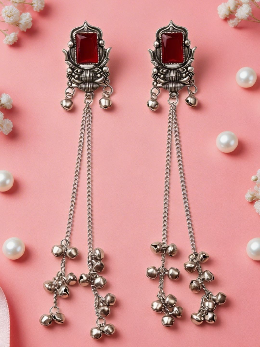 I Jewels Women Oxidized Silver Kashmiri Ghungroo Earrings