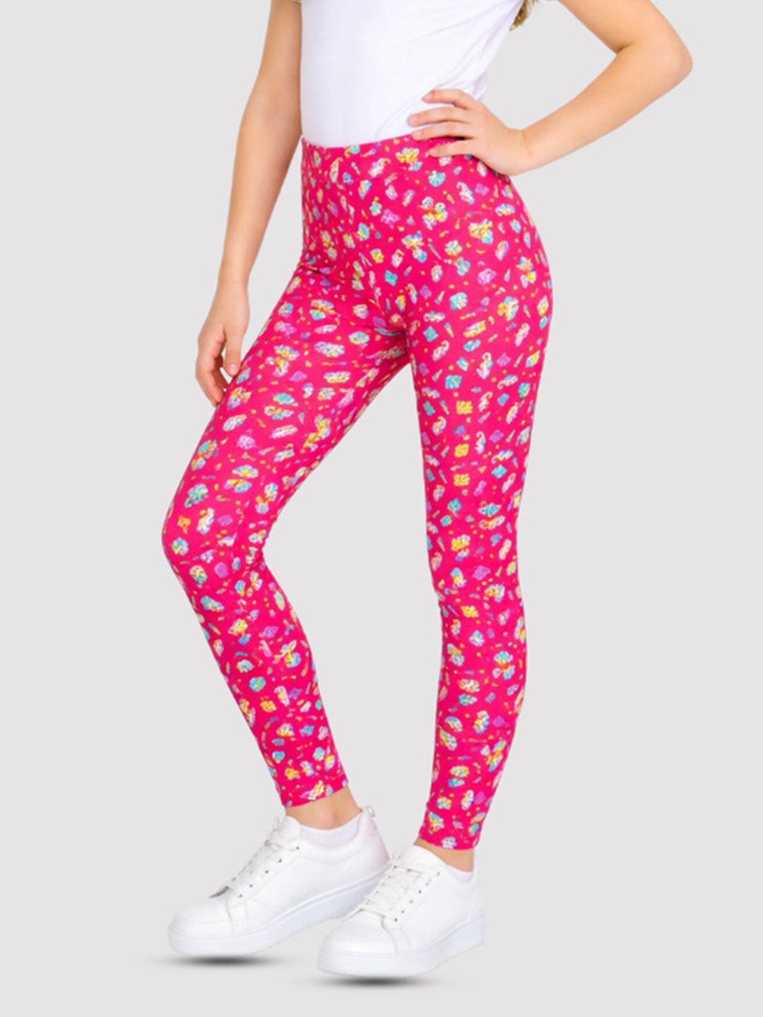 Bodycare Kids Girls Pink Printed Cotton Ankle-Length Leggings
