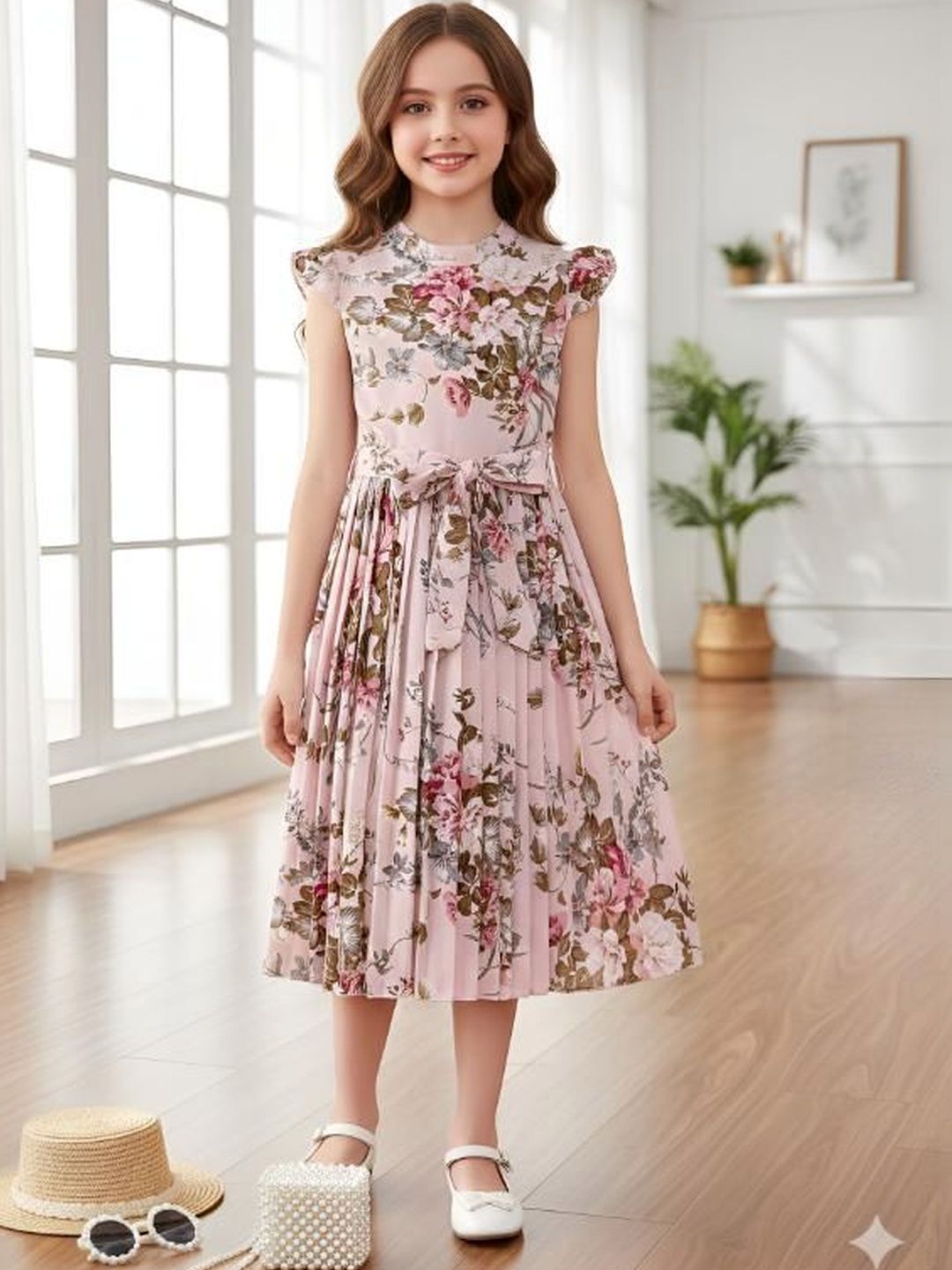 Dripteen Print Flutter Sleeve Fit & Flare Midi Dress