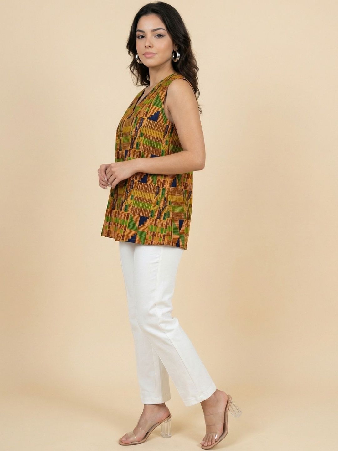 SZN Geometric Print Cotton Top