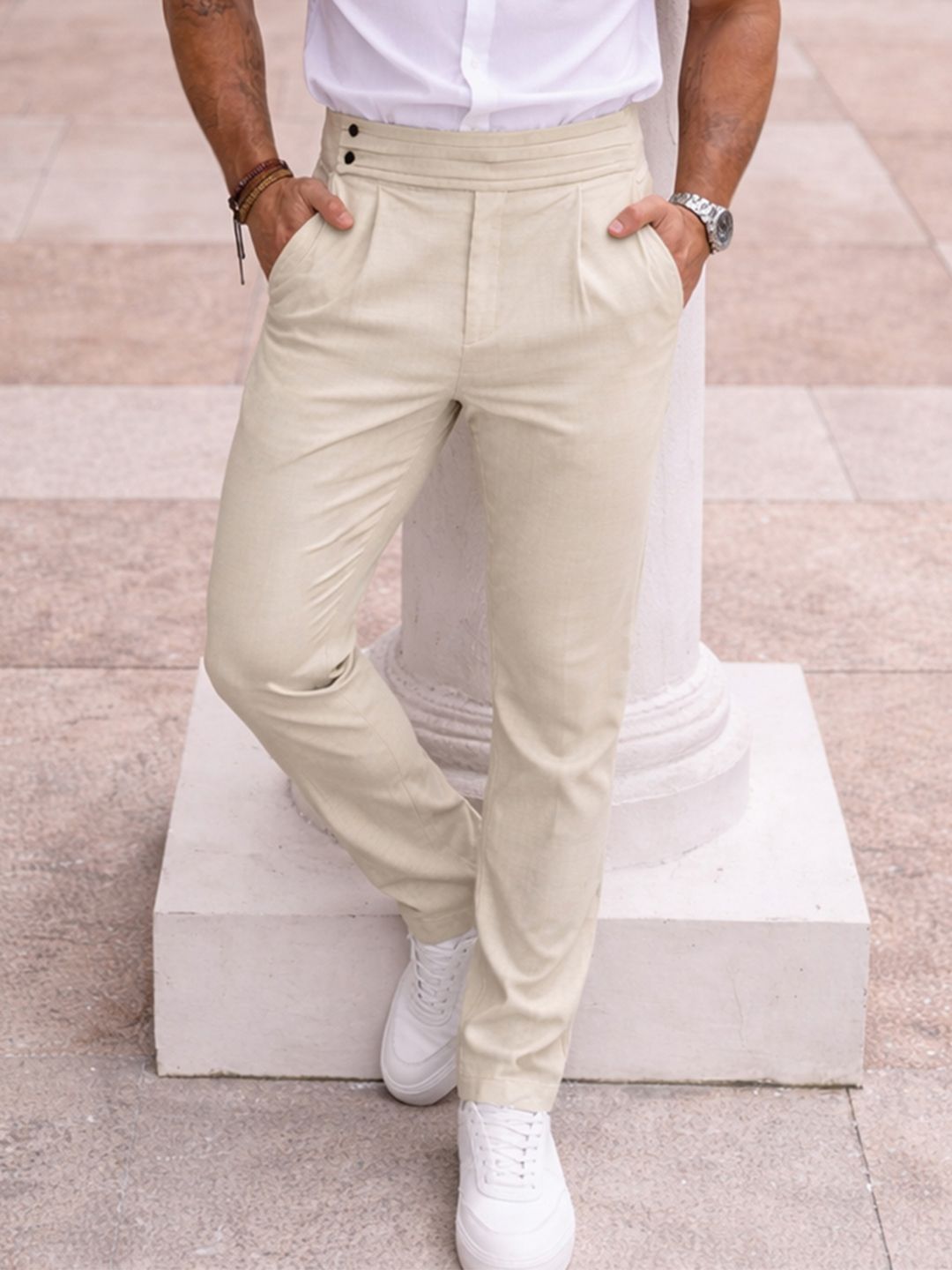 The Roadster Lifestyle Co Men Pure Cotton Slim Fit Pleated Formal Trousers