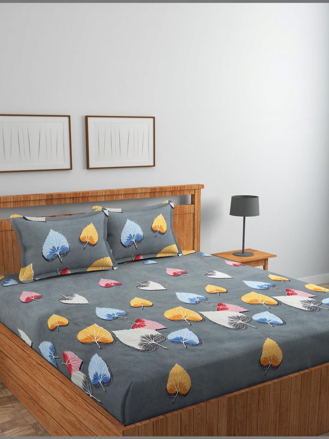 JASHAN Grey & Grey King Bedsheet with Pillow Covers