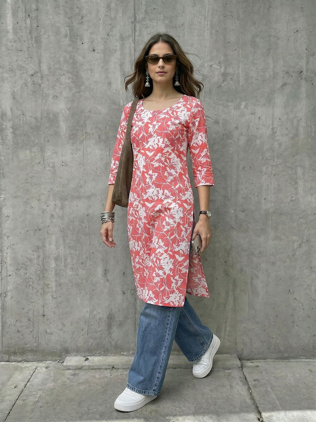 Anouk Rustic Floral Printed V-Neck Straight Kurta
