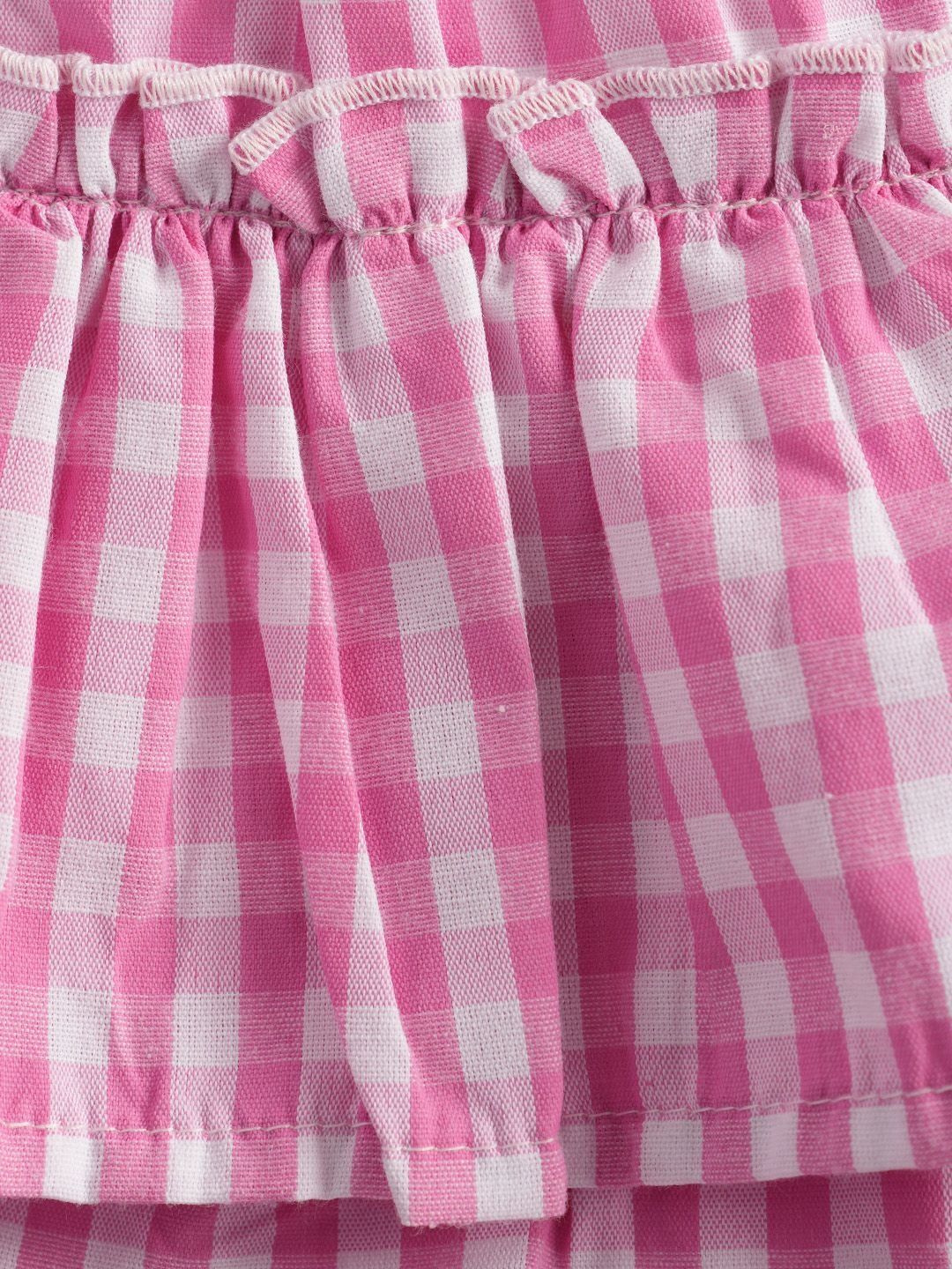 Girls Pink Checked Tiered Ruffle Cotton Elastic Waist Skirt 5